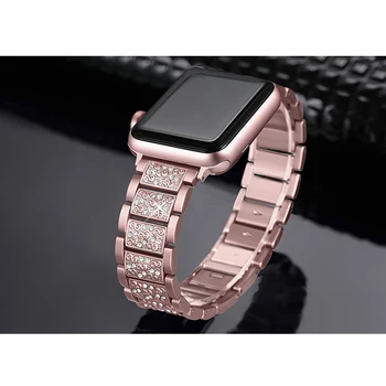 Prabangus Diamond metalo diržu, Apple Watch serijos 1/2/3/4/5 40mm 38mm 44mm 42mm iwatch juosta mados apyrankę, diržą Priedai