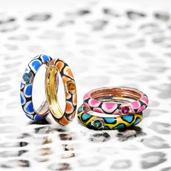Santuzza Sidabro Žiedai Moterims, Įvairių spalvų Akmenys Amžinybės Žiedas 925 Sterlingas Sidabro bižuterijos Spalvinga Rankų darbo Emalio