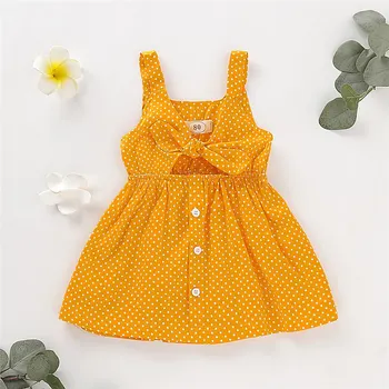 Vasaros Cute Baby Girl Dress Geltonos Spalvos Taškeliai, Be Rankovių Kūdikių Trumpą Suknelę Vaikams, Vaikiška Apranga, Suknelė
