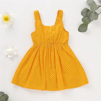 Vasaros Cute Baby Girl Dress Geltonos Spalvos Taškeliai, Be Rankovių Kūdikių Trumpą Suknelę Vaikams, Vaikiška Apranga, Suknelė