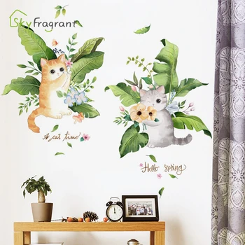 Šiaurės paprasta šviežių siena lipdukas cute kačių plačialapių lipnios etiketės, miegamojo lovos miegamojo sienų dekoras namų dekoro