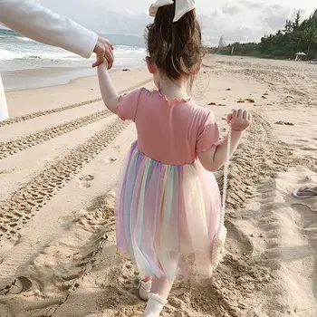 Mergaičių Suknelės Vasaros Suknelė 2020 Nauja Mergina Beach Vacation Princesė Dress Vaivorykštė Moterų Kūdikių Mados Suknelė