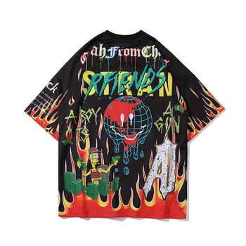Grafiti visą atspausdintas trumpas rankovės marškinėliai vasaros streetwear hip-hop reperis roko korėjos japonija harajuku stiliaus marškinėlius sporto rinkiniai