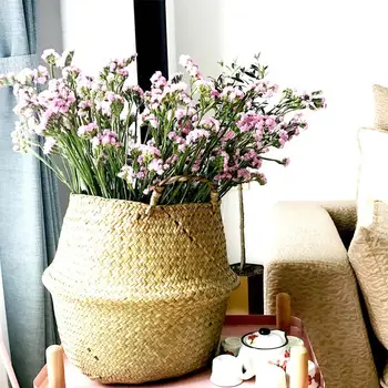 Namų ūkių Saugyklos, Sulankstomas Rotango šiaudų krepšelį Pinti krepšiai Natūralių jūros Dumblių Austi Sode dekoratyvinis Skalbimo Gėlių Vaza