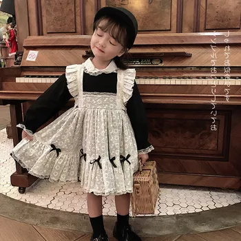 2020 Naujų Rudenį, Žiemą Mergina Velvetas princesė suknelė Baltos spalvos Nėrinių ilgomis rankovėmis dirželis suknelė kūdikių mergaičių Mielas Pyplys Vaikams drabužių
