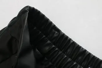 2021 Naujas Mados Rudens-Žiemos Moterys Aukšto Juosmens Juoda Faux Odos Kelnės Lady PU Prarasti Pieštuku Kelnės Elegantiškas Kišenėje Streetwear