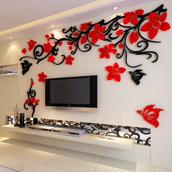 Gėlių Sienų Lipdukai, Vinilo Meno Decal Kambarį Dekoro Gėlių Sienos Freskos Dekoratyvinis Dažymas TV Foną
