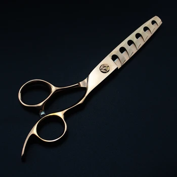 Tinkinti logotipas japonijos plieno 6 colių rose gold 6 dantų sumažinti plaukų kirpimas žirklėmis kirpykla makas Retinimo žirklės, plaukų kirpimo žirklės