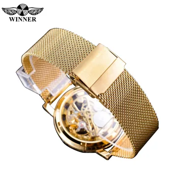 Nugalėtojas Plonas Atveju Visiškai Aukso Dizaino Retro ažūrinės figūrinių Laikrodis Akių Juostos vyriški Mechaniniai Laikrodžiai Top Brand Prabanga Šviesos Rankas