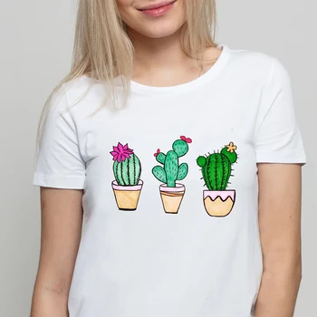 2020 naujas Vasaros Kaktusas marškinėliai Moterims Harajuku kawai gėlių, augalų tumblr marškinėlius baltos viršūnės tees moterų derliaus tees trumpas rankovės