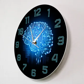 Dvejetainis Kodas Meno Žvalgybos Smegenų Sieninis Laikrodis Tylus Judėjimas Sienos Žiūrėti Bendrovės Biuro Dekoras Smegenų Plokštės Meno Geeks