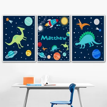 Kosmoso Astronautas Dinozaurų Planeta Raketų Darželio Plakatai Ir Spausdina Sienos Meno Tapybos Drobės Sienos Nuotraukas Kūdikių Vaikai Kambario Dekoro