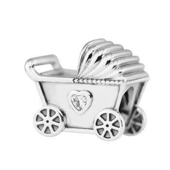 Širdies Akmuo Kūdikio Vežimėlis Žavesio Karoliukai, Sidabro 925 Originalus Pakabukai Apyrankės Papuošalai Baby Automobilių Krištolo Karoliukai Papuošalai Priėmimo