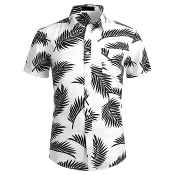 Palmių lapų Spausdinimo Marškinėliai Vyrams 2020 Metų Vasaros Kišenėje Mens Havajų Marškinėliai Atsitiktinis Palaidų Medvilnės 