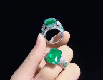žalia spalva kubinis cirkonis žiedas 925 sterlingas sidabro baudos moterų papuošalai vestuves nemokamas pristatymas