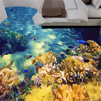 3D Jūrų Pasaulyje Jūros Žuvis, Grindų Lipdukai Kambarį Aquarium Ocean Kraštovaizdžio Apmušalai atsparus Vandeniui Vonios kambarys 3D Sienų Lipduko Freskos
