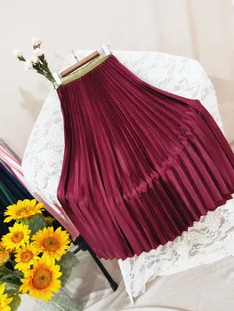 2020 naujas klostuotas sijonas metalo blizga užuolaidų mados moterims raukšlių merginos ilgi sijonai moterims didmeninė 6 spalvų