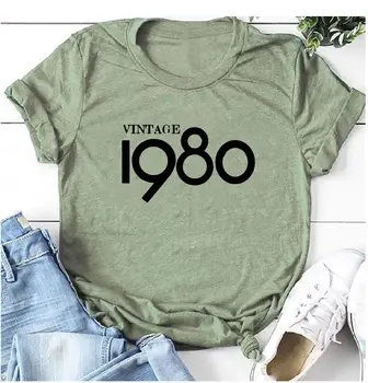 Derliaus 1980 Laiškas Spausdinti Moterų Marškinėlius 40 Gimtadienio Viršūnes Medvilnės Priežastinis Grunge Trišakiai Trumpi Rankovėmis Marškinėliai Dropshipping