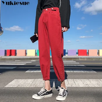 High waisted džinsai moteris 2020 m. žiemos moters džinsai moterims kankina džinsai laisvi draugu haremo kelnės, moteriški džinsai Plius dydis