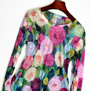 Korėjos 2020 m. rudenį Saldainiai spalvos gėlių marškinėliai moterims ilgomis rankovėmis grafinis tees modis slim marškinėlius, o-kaklo viršūnes 4XL tee marškinėliai femme