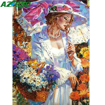 AZQSD Diamond Tapyba, Portretas, Nuotraukos Strazdų kvadratiniu Diamond Siuvinėjimo Moterims Gėlių, Rankdarbių Namų Dekoro