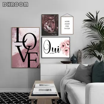 Pink Gėlių Mados Plakatas Meilę, Valentino Diena Spausdinti Paveikslai Tapyba Line Art Sienos Meno Apdailos Nuotrauką Kambarį Dekoro