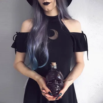 Vasaros Gotikos Prašmatnus Elegantiškas Harajuku Juoda Moterų Mini Suknelės Seksualus Klubas Punk Akių Mėnulis Nėrinių Stebėjimo Moterų Goth Užtrauktukas Suknelė