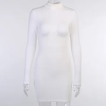 WannaThis ilgomis Rankovėmis Moterų Suknelė Kratinys Dryžuota Megzta Mini Suknelė Rudenį Atsitiktinis Elegantiškas Šalis Streetwear 2020 Suknelė Moterims