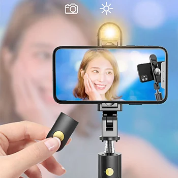 Mobilus Telefonas Delninukas Ištraukiamas Telefono Stovas Bluetooth Selfie Klijuoti Su Užpildykite Šviesa Live Support 270° - Live Stream Imtis Foto