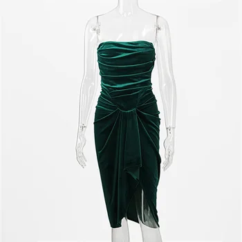 Karlofea Moters Suknelės Moterims 2020 M. Šalies Elegantiška Žalia Midi Chalatai Seksualus Klubo Apranga Žiemos Aksomo Korsetas Rankovių Drabužiai