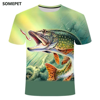 Viršūnės Tee Naujos Žvejybos Marškinėliai Stilius Atsitiktinis Skaitmeninis Žuvų Print T-Shirt Vyrai Moterys Marškinėlius Vasaros Trumpas Rankovės O-Kaklo Viršūnes&Te