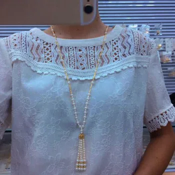 YKNRBPH Moterų Retro Natūralių Perlų Vėrinį Ilgai temperamentas 14K Aukso Kutais megztinis grandinės