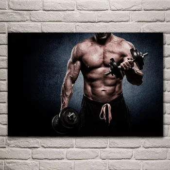 Vyras svorio kėlimo, sporto salė, raumenų kultūristas audinio plakatas kambarį namo sienos dekoratyvinis drobė menas spausdinti SH05