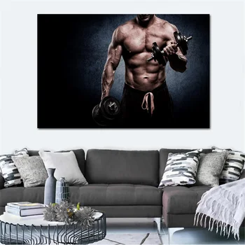 Vyras svorio kėlimo, sporto salė, raumenų kultūristas audinio plakatas kambarį namo sienos dekoratyvinis drobė menas spausdinti SH05
