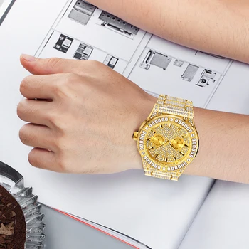 MISSFOX Top Brand Prabangūs vyriški laikrodžiai Aukso Aikštė Ddiamond Nerūdijančio Plieno, Kvarcas Vyrų Laikrodžiai Dienos Kalendoriaus Verslo Laikrodis