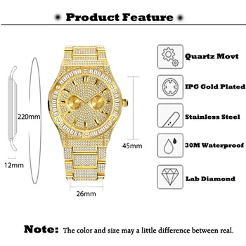 MISSFOX Top Brand Prabangūs vyriški laikrodžiai Aukso Aikštė Ddiamond Nerūdijančio Plieno, Kvarcas Vyrų Laikrodžiai Dienos Kalendoriaus Verslo Laikrodis