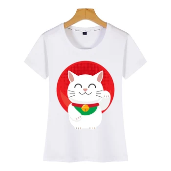 Topai Marškinėliai Moterims katė maneki neko japonija pasisekė katė juokinga dovana idėja Juokinga Harajuku Spausdinti Moterų Marškinėlius