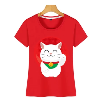 Topai Marškinėliai Moterims katė maneki neko japonija pasisekė katė juokinga dovana idėja Juokinga Harajuku Spausdinti Moterų Marškinėlius