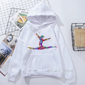 Akvarelė gimnastika mergina dizaino harajuku kawaii hoodie skrybėlę palaidinukė 90s tumblr drabužius moterų Sporto gimnastas spausdinti hoodies