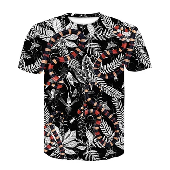 Karalius Gyvatė Gėlių Marškinėliai Balti Mados Prabangių Mens Tee Naujas Vyrų Mados Short-sleeve T Shirt Mens prekės rūbai 2020 metų hip-hop
