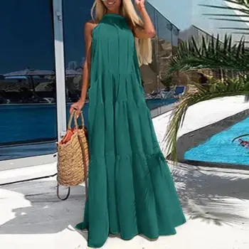 Plius Dydis Moteris, Vasarą Sundress 2021 ZANZEA Elegantiškas Ruffles Suknelė Atsitiktinis Apynasrio Kaklo Maxi Vestidos Moterų Paplūdimio Suknelės Sarafans