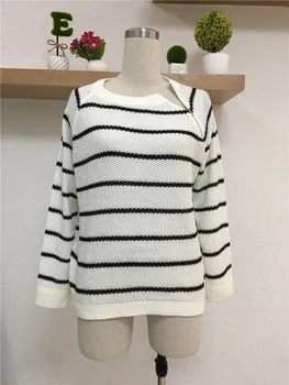Fitshinling Atsitiktinis juostelės lady džemperis trikotažas užtrauktukas juoda balta plonas megztinis ilgomis rankovėmis pagrindinio megztiniai moterims, puloveriai