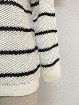 Fitshinling Atsitiktinis juostelės lady džemperis trikotažas užtrauktukas juoda balta plonas megztinis ilgomis rankovėmis pagrindinio megztiniai moterims, puloveriai