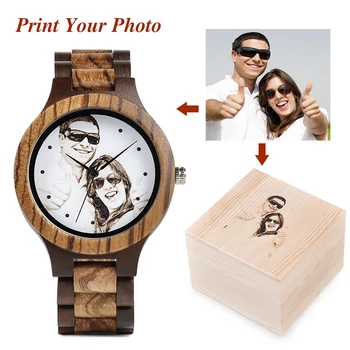 BOBO PAUKŠČIŲ Žiūrėti Vyrų Custom Print Foto ant Medžio Laikrodžiai Ciferblatas Kvarcinis Laikrodis relogio masculino UV-D30