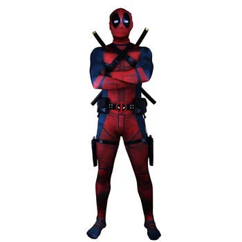 Naujas Deadpool 2 Kostiumas Suaugęs Žmogus Lycra Spandex Zentai Bodysuit Jumpsuits Helovyno Cosplay Kostiumas Diržo Apdangalai, Kaukė, Kardas dėklas