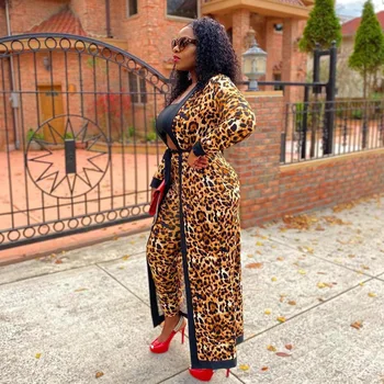 Cheetah Leopardas Spausdinti Derliaus Ilgas Cardigan 2021 Moterų Mados Ilgomis Rankovėmis Slim Fit Atidaryti Dygsnio Streetwear Visų Rungtynių Maxi Paltai