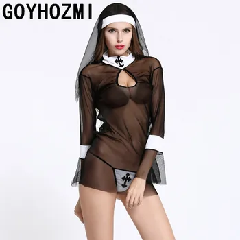 Seksualus kostiumai moterims cosplay vienuolės Vienodas seksualus apatinis trikotažas skaidrus, Helovyno cosplay kostiumai seksualus apatiniai nustatyti lyties produkto slydimo