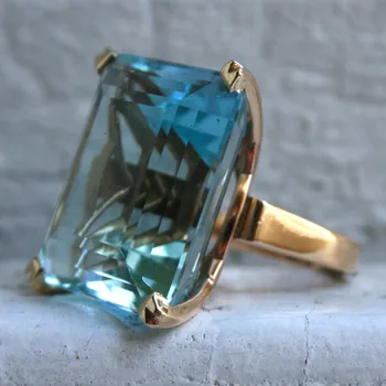 Jūra, Mėlynas Topazas Akmuo Princesė Deimanto Žiedas Safyro Sužadėtuvių Žiedas 14K aukso Anillos moterų Bizuteria jade deimantų papuošalai