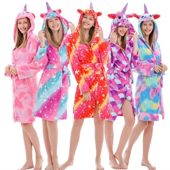 Rudenį, Žiemą Suaugusių Moterų Vienaragis Sleepwear Skraiste, Flanelė Šiltas Chalatas Mergaitėms Paauglių Pižama Berniukams Pižamą Drabužiai