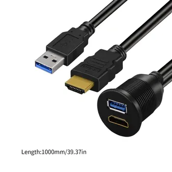 USB 3.0 & HDMI į HDMI + USB3.0 AUX Pratęsimo Dash Skydelis Vandeniui Automobilių Flush Mount Kabelis Automobilio, laivo ir Motociklo - 3ft 204